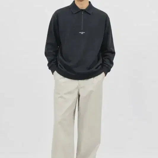 [BUNJANG] Men's Pullover Collar Long Sleeve Knit Top / 남성 반집업 카라 긴팔 니트티 클래식 캐주얼룩 [L] 폴리에스터 혼방