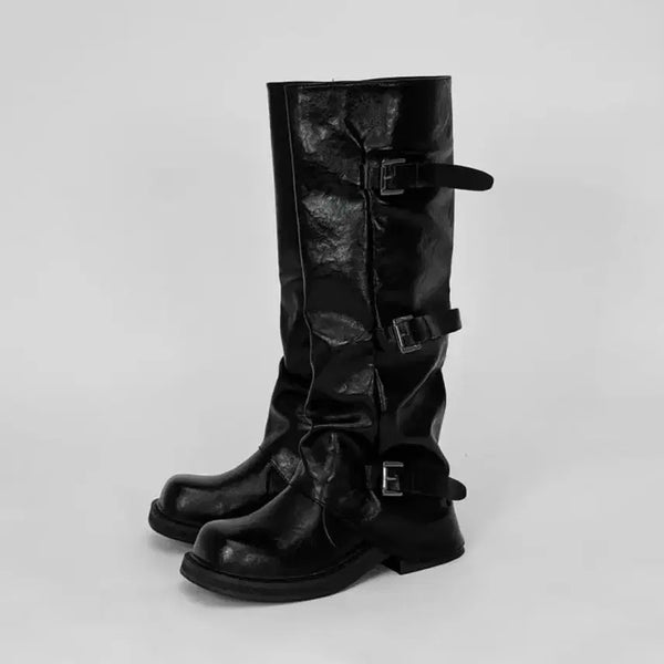 [BUNJANG] Black Buckle Detail Long Boots / 블랙 버클 장식 롱부츠 230