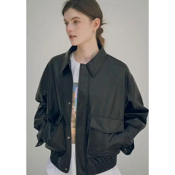 [BUNJANG] Siyaju Fake Leather Bomber Jacket M / 시야쥬 페이크 레더 봄버자켓 M