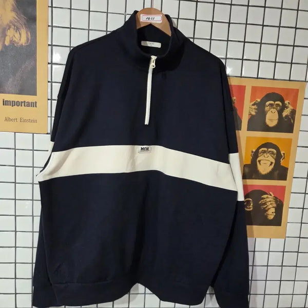 [BUNJANG] TOPTEN Color Block Half-Zip Sweatshirt / 탑텐 반집업 맨투맨 네이비 화이트 배색1011