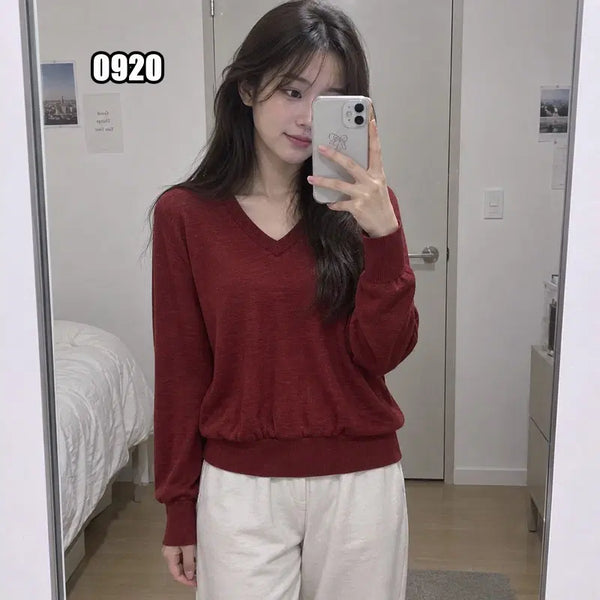 [BUNJANG] Mizuno Red V-Neck Knit / S 미즈노 레드컬러 브이넥 니트