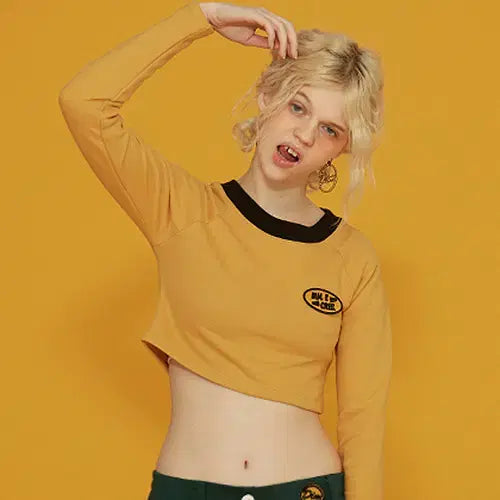 [BUNJANG] Dim. E Cres Simple Patch Crop Sleeve Tee - Yellow / [새상품] 딤에크레스 티셔츠 SIMPLE PATCH CROP SLEEVE TEE_YELLOW