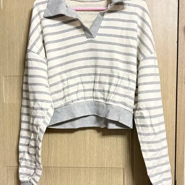 [BUNJANG] Stripe Collar Crop Sweatshirt / 단가라 카라 크롭 맨투맨