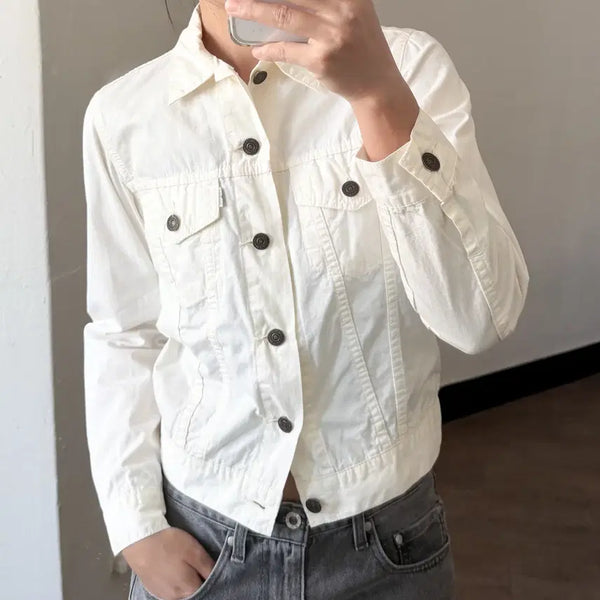 [BUNJANG] OrSlow White Cotton Trucker Jacket / 오어슬로우 화이트 코튼 트러커 자켓
