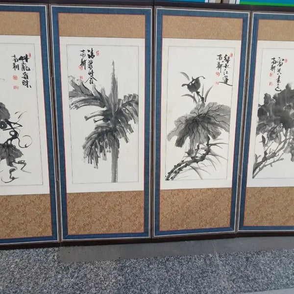 [BUNJANG] Mini Folding Screen with 4 Panels (80cm Width, 60cm Height) - Famous Artist's Authentic Work / 미니병풍 전장80-60높이고흐 그림풍 4폭 유명작가진품작품 병풍,인쇄본아닙니다
