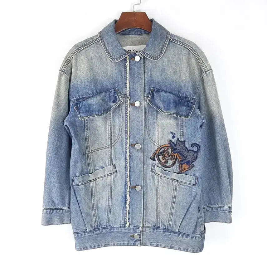 [BUNJANG] Ozweego Embroidered Oversized Denim Jacket / 오즈세컨 오버핏 자수 청자켓 S