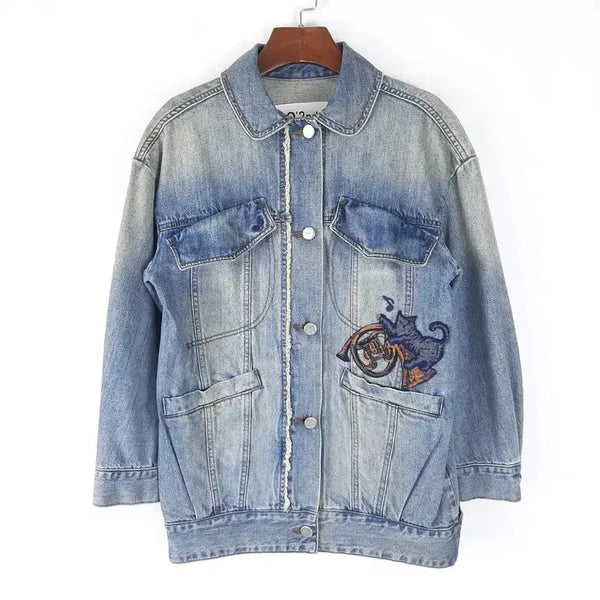 [BUNJANG] Ozweego Embroidered Oversized Denim Jacket / 오즈세컨 오버핏 자수 청자켓 S