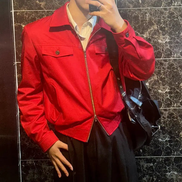 [BUNJANG] Vern Cropped Cotton Blouson Jacket Red Size 2 / Vern 베른 크롭 코튼 블루종 레드 2 사이즈