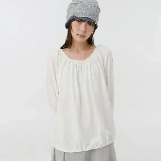 [BUNJANG] OHESIO String Boat Neck Jersey Blouse - White / (새상품) 오헤시오 STRING BOAT NECK JERSEY BLOUSE 블라우스 화이트 보트넥