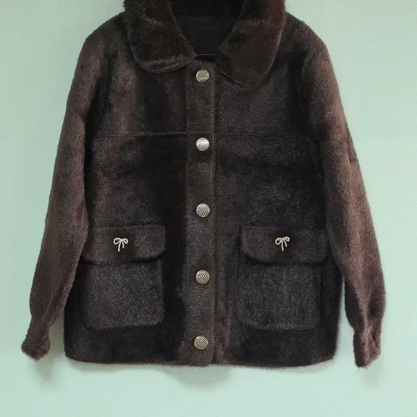 [BUNJANG] Ribbon Pocket Fur Jacket Brown / 새제품)퍼자켓 브라운 리본 포켓