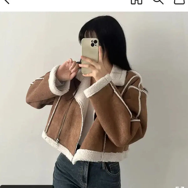 [BUNJANG] Brown Fleece Lined Shearling Jacket / 브라운양털 무스탕 자켓