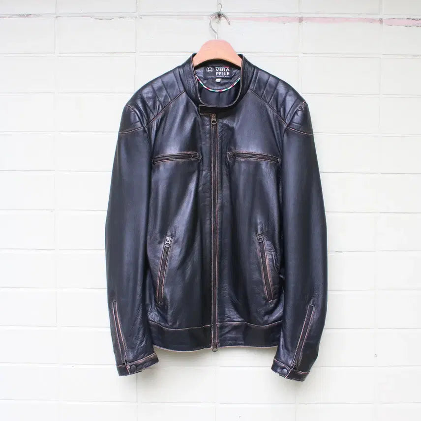 [BUNJANG] Real Leather Biker Jacket (Italy Made) / Italy made 리얼 레더 바이커 자켓