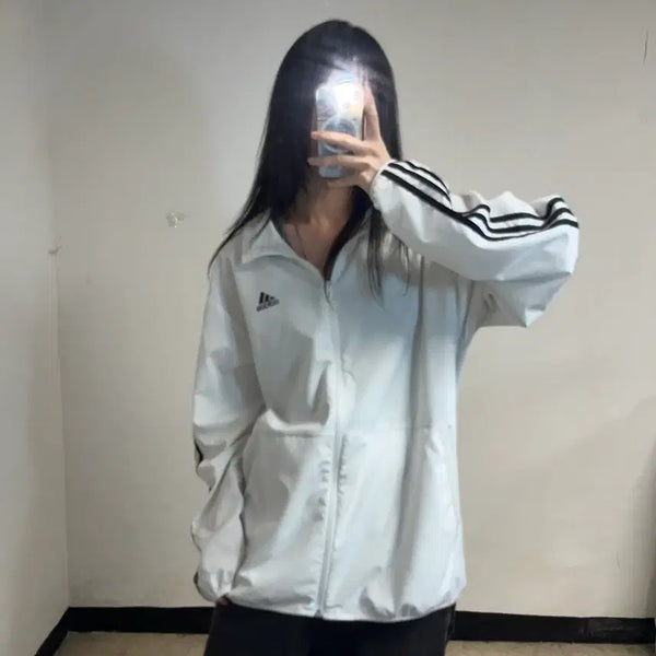 [BUNJANG] Adidas White Track Jacket / 아디다스 화이트 바람막이