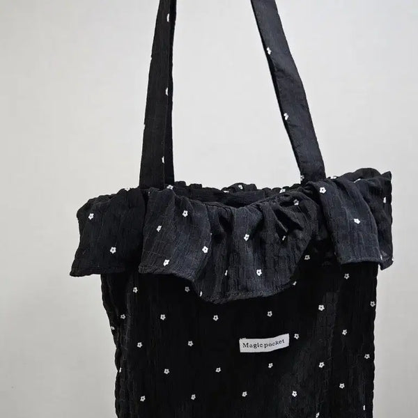 [BUNJANG] Dot Frill Eco Bag Black / 도트 프릴 에코백 블랙 (새상품)