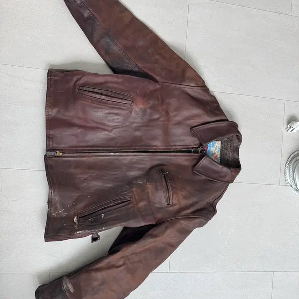 [BUNJANG] Aero Leather Brown Leather Jacket / 에어로레더 자켓
