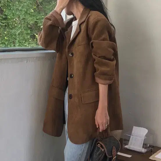 [BUNJANG] Juicy Judy Suede Tailored Jacket Brown / 스웨이드테일러드 자켓 브라운 쥬시쥬디