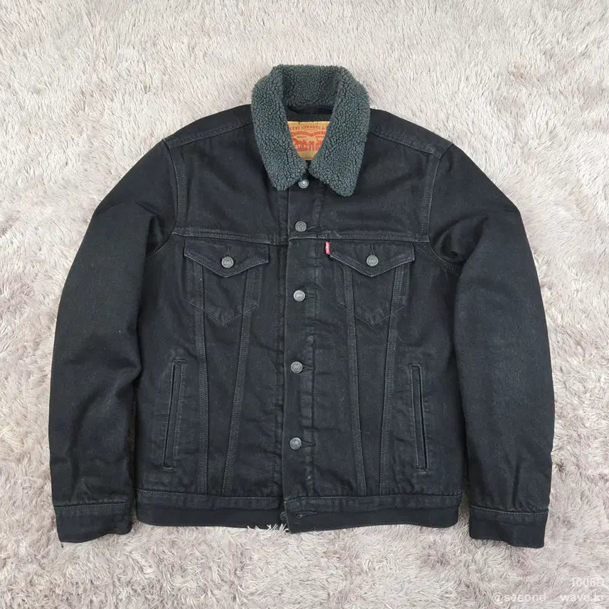 [BUNJANG] Levi's Black Sherpa Denim Jacket / D57. 리바이스 블랙 쉐르파 데님자켓