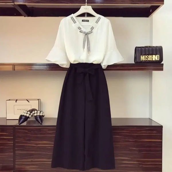[BUNJANG] Chiffon Blouse + Wide Pants Two-Piece Set - M / 쉬폰 블라우스+와이드팬츠 투피스-M
