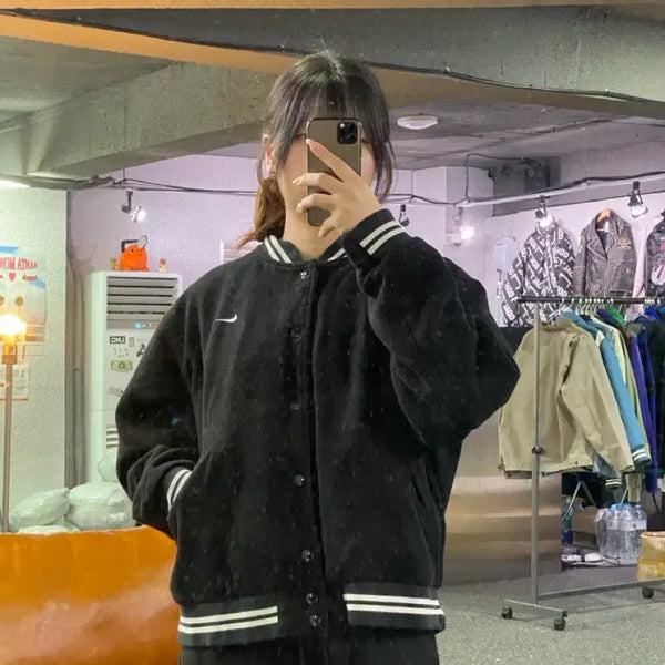 [BUNJANG] Nike NSW Authentic Varsity Jacket Black M / 나이키 NSW 어센틱 바시티 자켓 블랙 B6172
