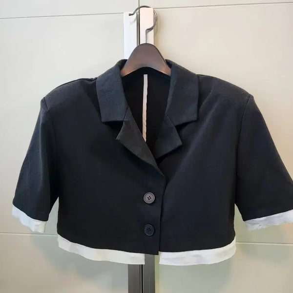 [BUNJANG] Black Short Sleeve Cropped Jacket / 블랙 반팔 크롭 자켓
