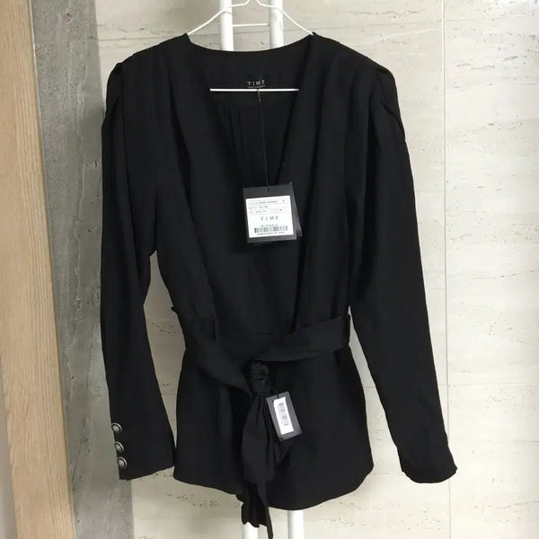 [BUNJANG] TIME Linen Wrap Jacket Black Size 55 / (새제품) TIME 타임 벨트 랩 린넨 자켓 55