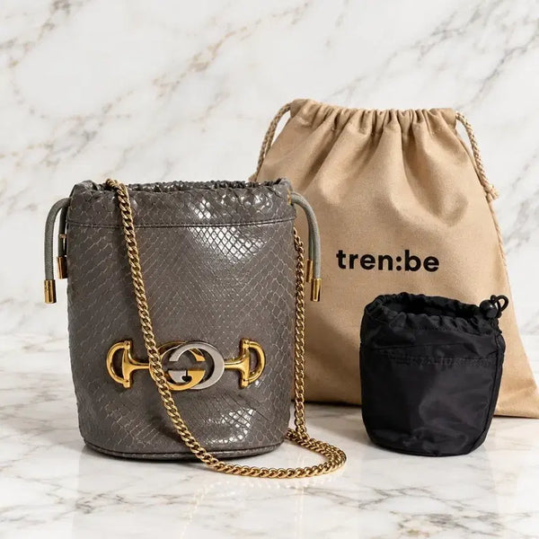 [BUNJANG] Gucci Python Leather Gold-Tone Chain Crossbody Shoulder Bag - Grey / [ENDLISM] 구찌 파이톤 레더 금장 체인 크로스 숄더백 그레이