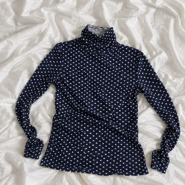 [BUNJANG] Purple Polka Dot Turtleneck Top / 보라혹은 군청빛의 폴카도트 폴라티