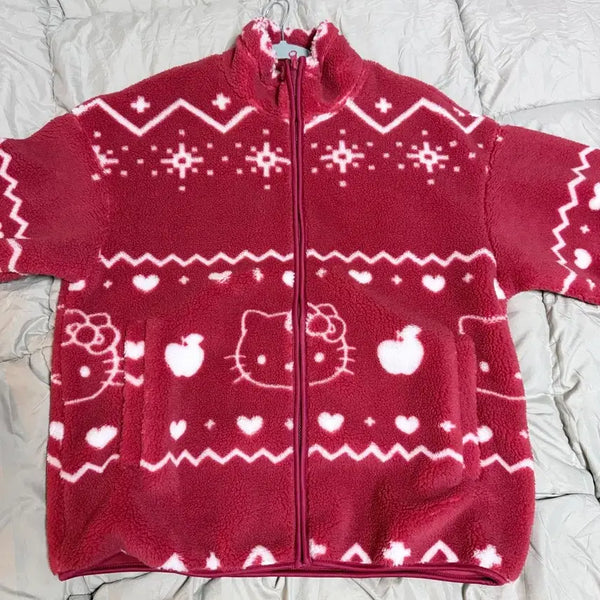 [BUNJANG] Hello Kitty Red Fleece Zip-Up Jacket / 헬로키티 플리스 집업 자켓 레드