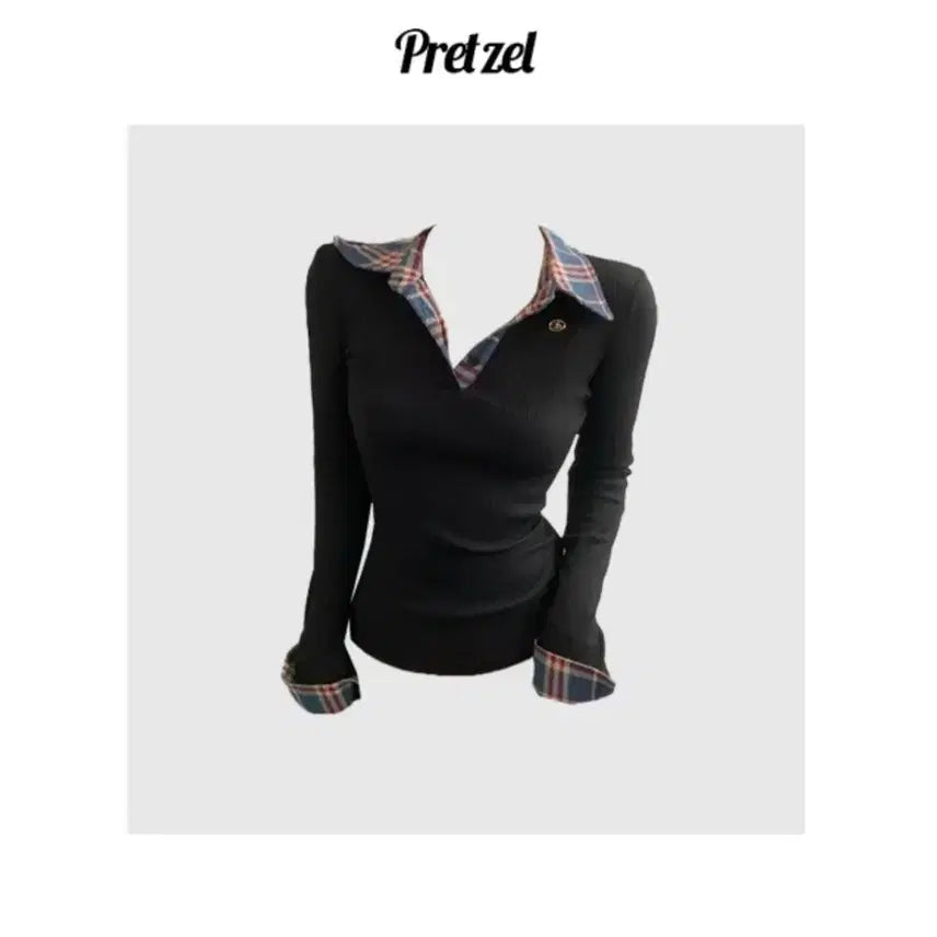 [BUNJANG] Pretzel Ecca Check Ribbed Long-Sleeve Knit / 프레첼 에카 체크 골지 긴팔 니트