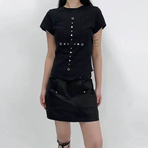 [BUNJANG] Patch Rivet Short Sleeve T-Shirt / 0104 S/NO.12 패치 리벳 반팔 티셔츠