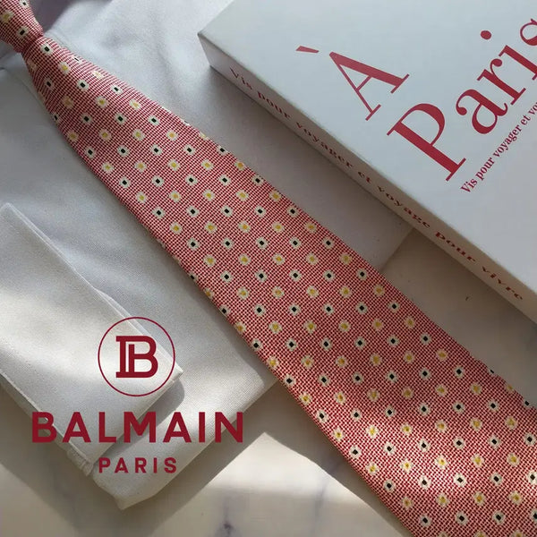 [BUNJANG] Pierre Balmain Silk Red Geometric Pattern 9.8cm Necktie / 발망 실크 레드 미니 기하 패턴 넥타이 9.8cm A+등급 K3787