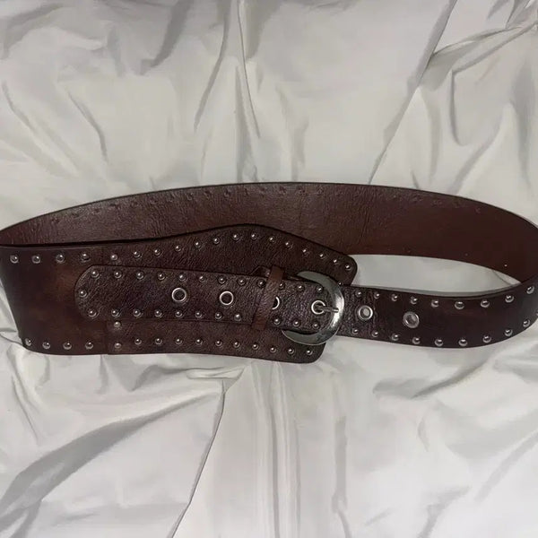 [BUNJANG] Studded Leather Belt / 스터드 브라운 벨트