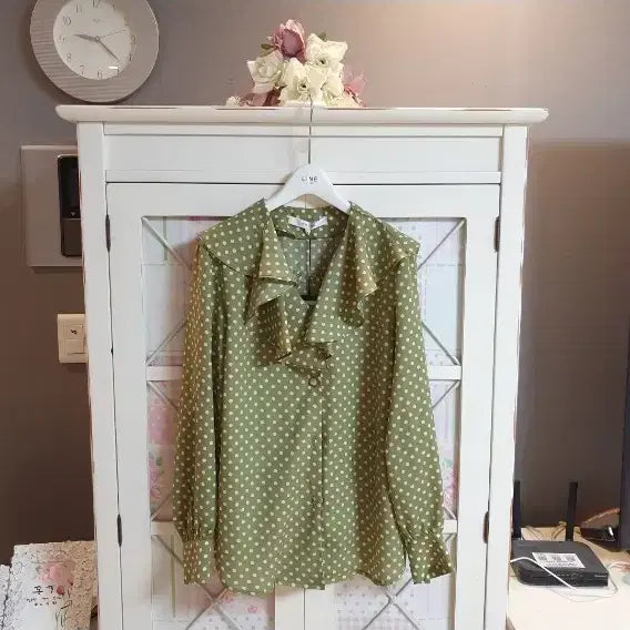 [BUNJANG] ON&ON Olive Green Dot Pattern Blouse / 온앤온 블라우스/55-66  새상품