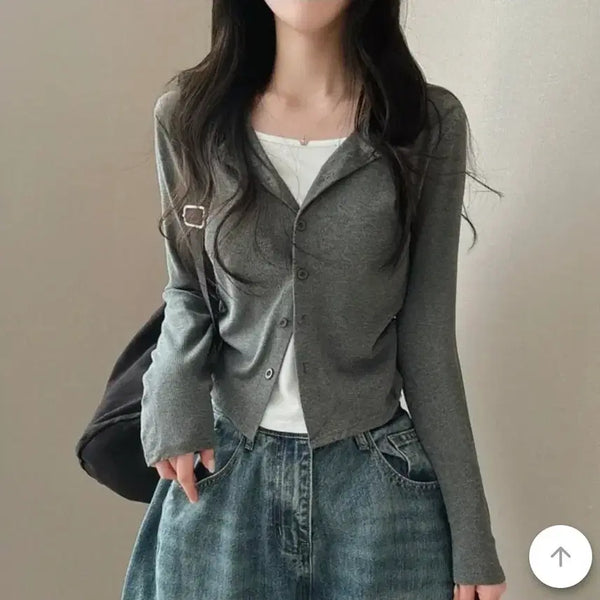 [BUNJANG] Thin Long-Sleeve Cardigan Gray / 얇은 긴팔 가디건 그레이