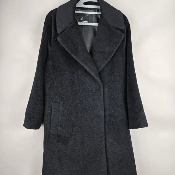 [BUNJANG] D.demoo Women's Black Wool Blend Coat / [무료배송]디데무 55 여성 루즈핏 양모 라마울 울95% 블랙 코트