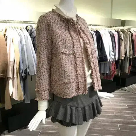 [BUNJANG] Ozsecon Pearl Tweed Jacket / 오즈세컨 핑크 진주 트위드자켓 결혼식 하객룩 상견례 올드머니룩