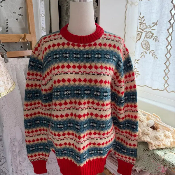 [BUNJANG] Vintage Fat Chance Red Point Pattern Wool Knit / 빈티지 Fat Chance 레드포인트 패턴 울니트