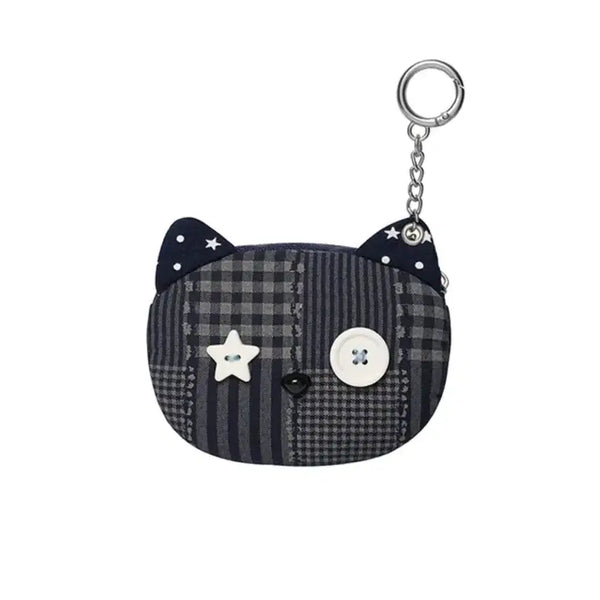 [BUNJANG] Cavish Cat Check Pouch Keyring Navy / Cavish Cat Check Pouch Keyring 카비시 고양이 체크 동전지갑
