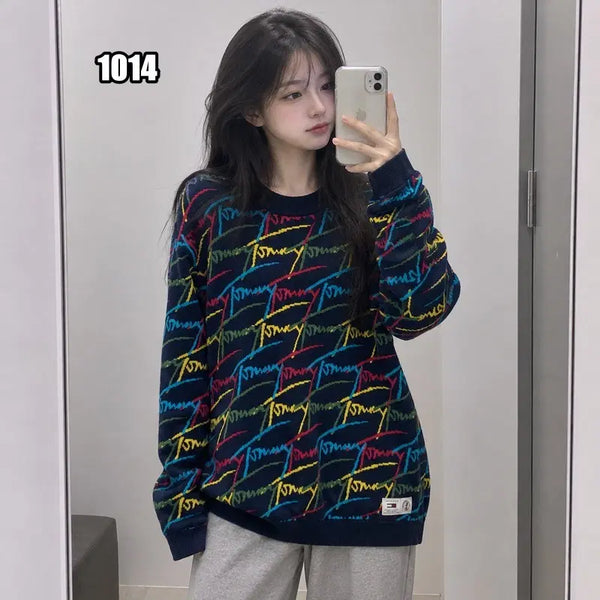 [BUNJANG] M Tommy Jeans Multicolor Pattern Long Sleeve Knit / M 타미진스 멀티 컬러 패턴 긴 팔 니트