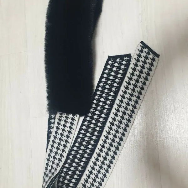 [BUNJANG] Daks Black Fur Houndstooth Scarf / 닥스 블랙 퍼 하운드투스  블랙색상
