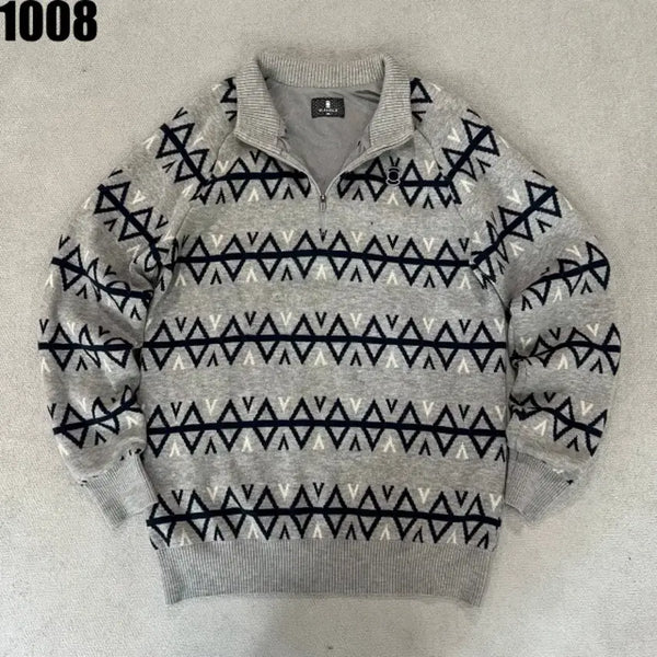[BUNJANG] Wide Angle Pattern Zip-Up Sweater / 와이드 앵글 패턴 집업 스웨터 100