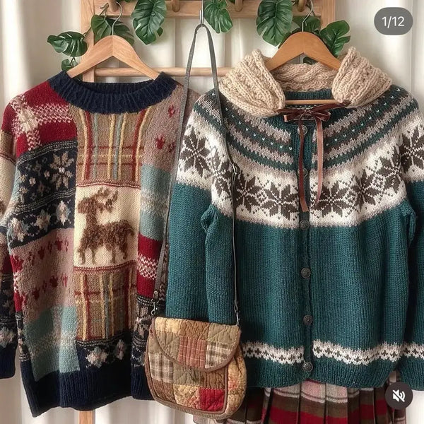 [BUNJANG] Morinogato Vintage Patchwork Knit Sweater / 모리노가토 빈티지 패치워크 니트 스웨터 크리스마스 몽글 카메 마루 닛시