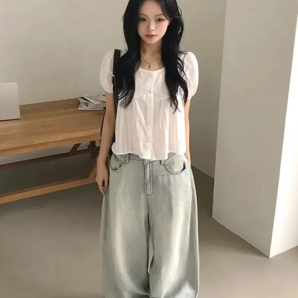 [BUNJANG] White Puff Sleeve Blouse / 반팔 블라우스