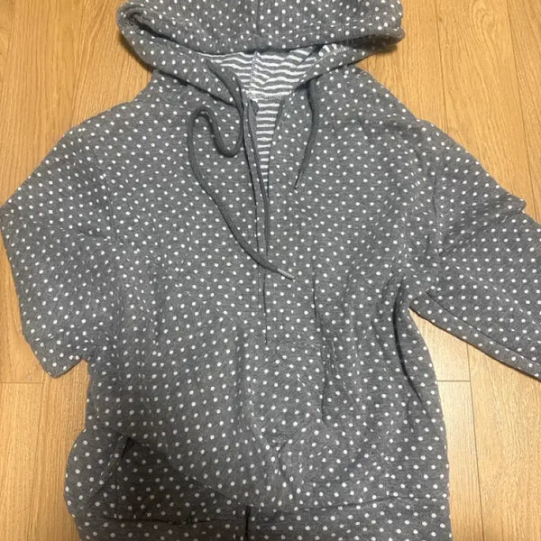 [BUNJANG] Polka Dot Hooded Zip-Up Gray / 땡땡이 후드 집업 그레이