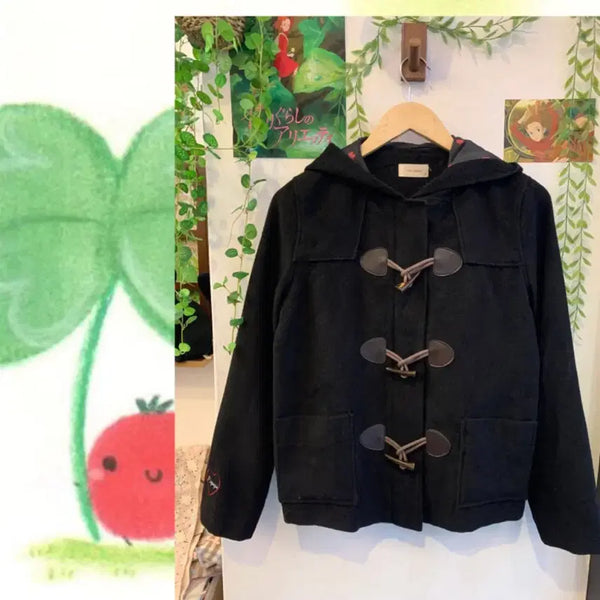 [BUNJANG] Hanamoto Vintage Apple Pattern Duffle Coat / 하나모토 빈티지 사과맛 떡볶이 코트 일본 모리걸 카메 마루 모리노가토