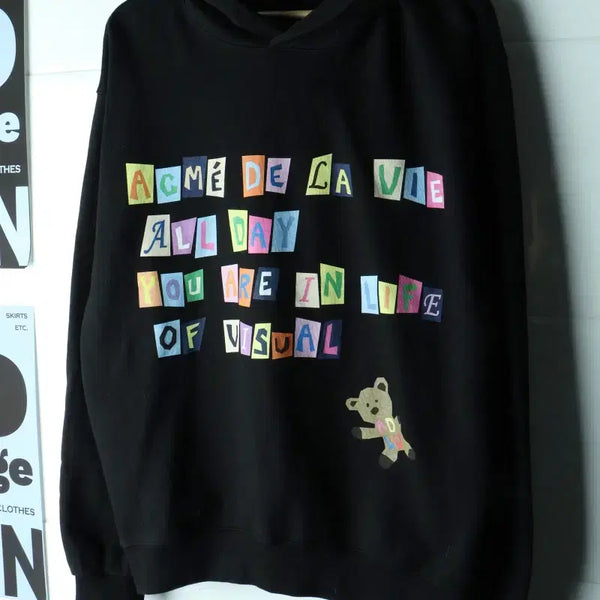[BUNJANG] AcmedRavi Lettering Collage Hoodie Black (L-XL) / (L-XL) 아크메드라비 후드티셔츠 레터링 콜라쥬 블랙-H41412