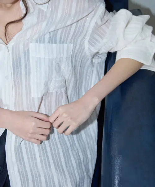 [MICHIKO LONDON KOSHINO] Glitter Stripe Textured Shirts White / 글리터 스트라이프 텍스쳐 셔츠 화이트