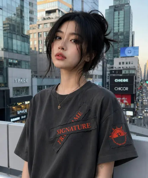 [STAGE.R] Signature Frame Pigment Short Sleeve T-Shirt [Charcoal] / 시그니처 프레임 피그먼트 반팔 티셔츠 [챠콜]