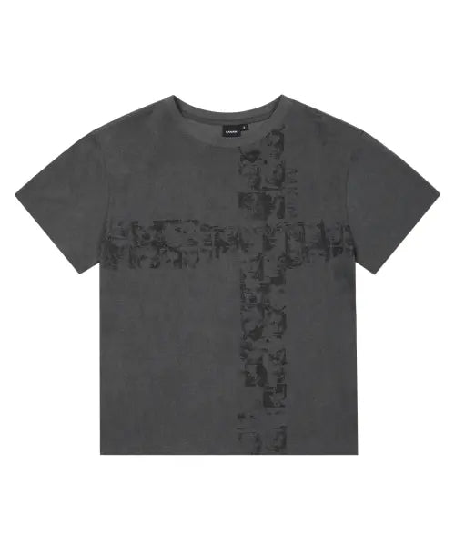 [AAKAM] Mosaic Cross Half Top (Dark Gray)