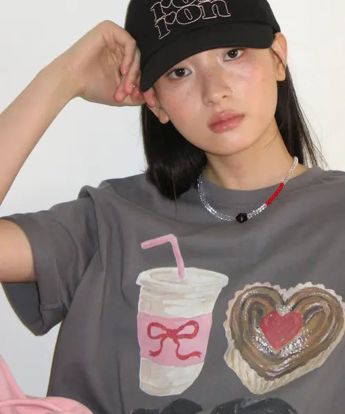 [RONRON] DESSERT RR OVER FIT T SHIRT CHARCOAL